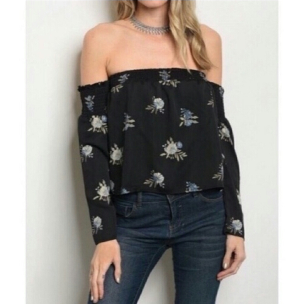 Black off shoulder floral top